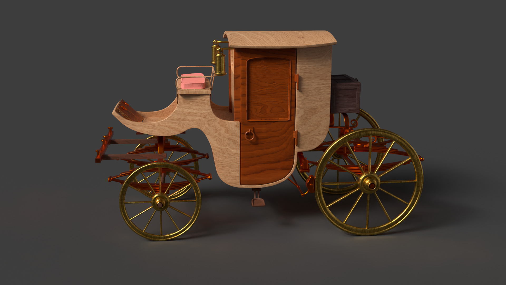 Chinese ancient wooden  carriage   Low-poly 3D model_2