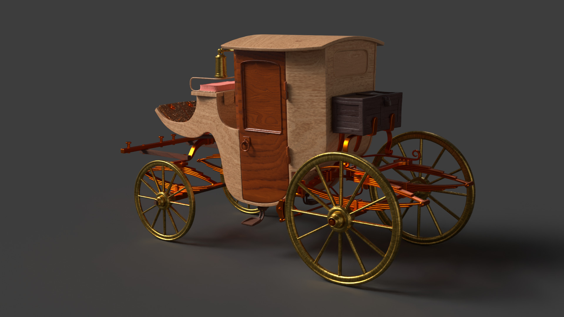 Chinese ancient wooden  carriage   Low-poly 3D model_3