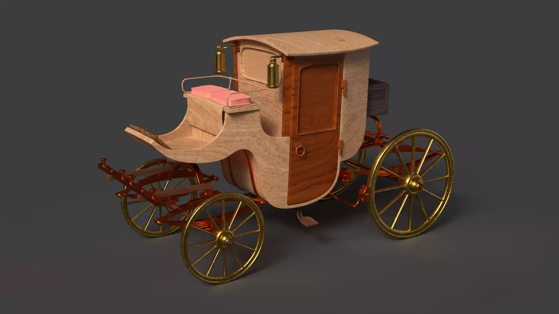 Chinese ancient wooden  carriage   Low-poly 3D model_0