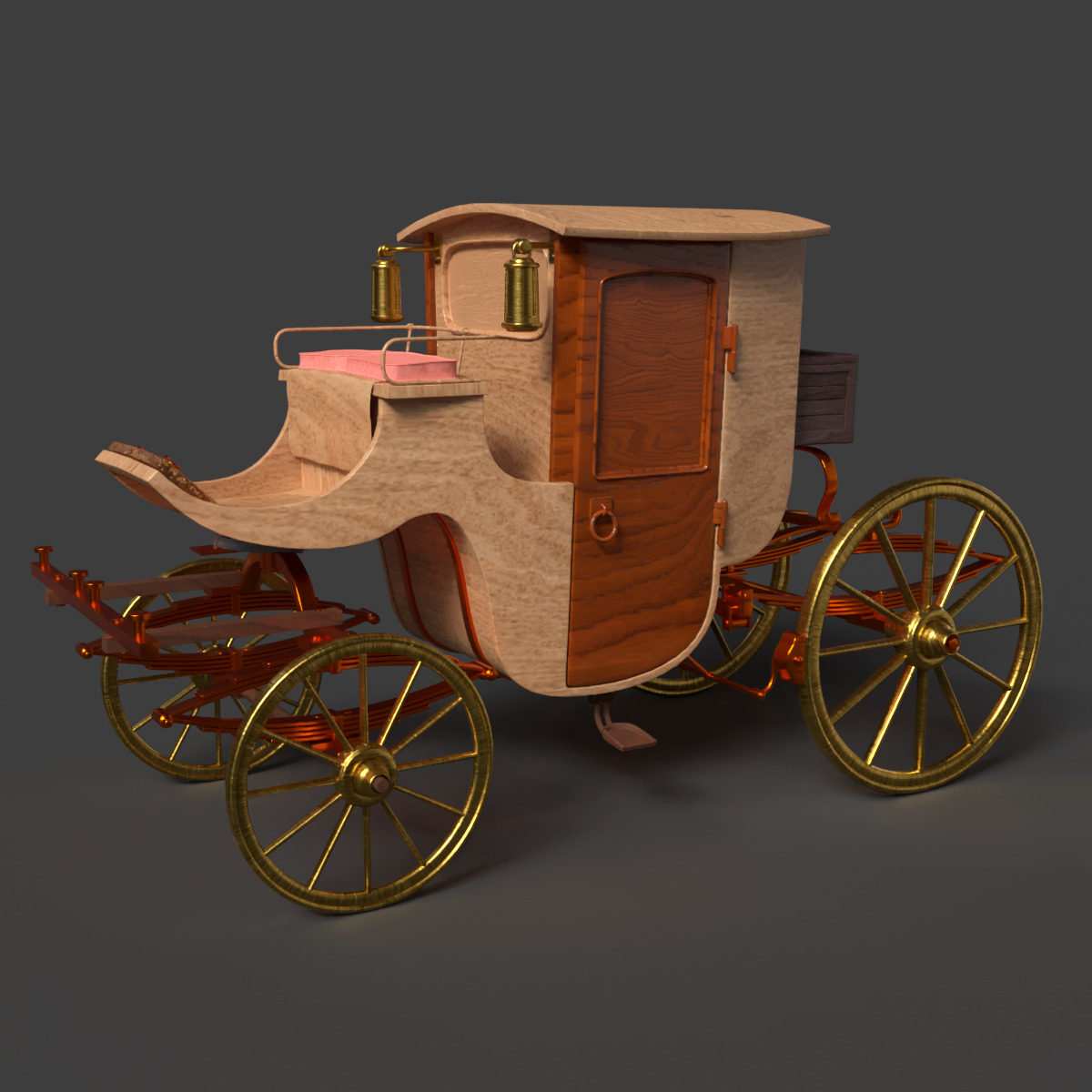 Chinese ancient wooden  carriage   Low-poly 3D model_6