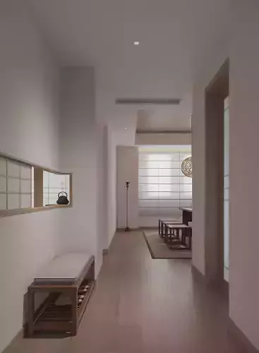 Zen Style Tea Room and Guzheng Learning Room Interior Scen 3D model
