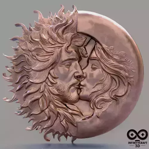 Celestial Kiss Relief Romantic Sun and Moon Lovers Wall Art 