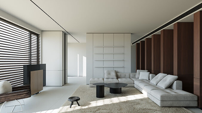 Modern Cream Style Living and Dining Room Interior Scene 3D model