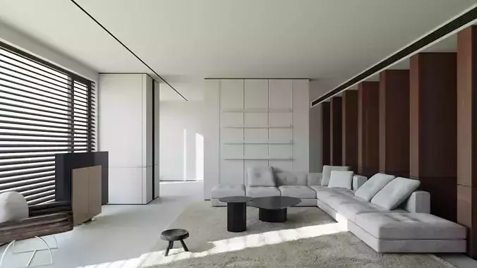Modern Cream Style Living and Dining Room Interior Scene 3D model