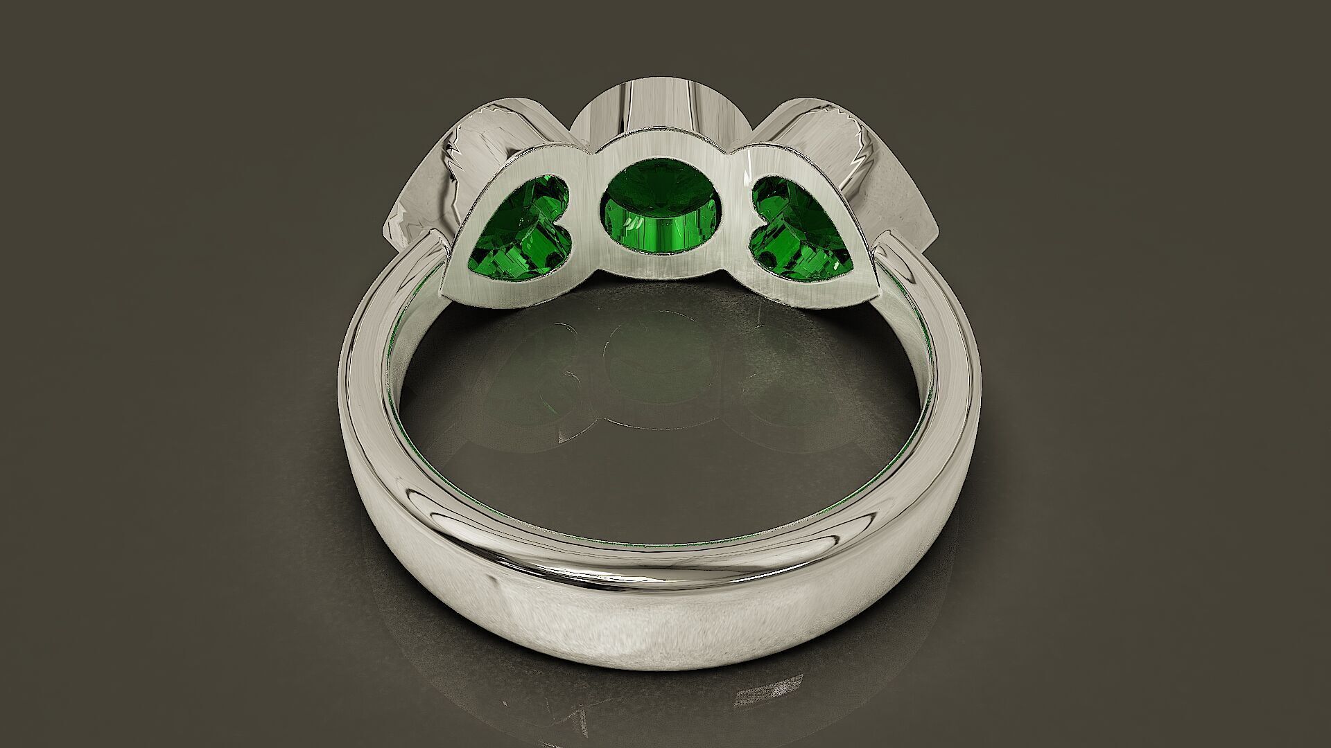 Bezel set round and heart shape diamond three stone ring 3D print model_12