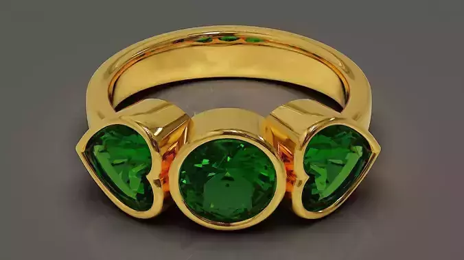 Bezel set round and heart shape diamond three stone ring