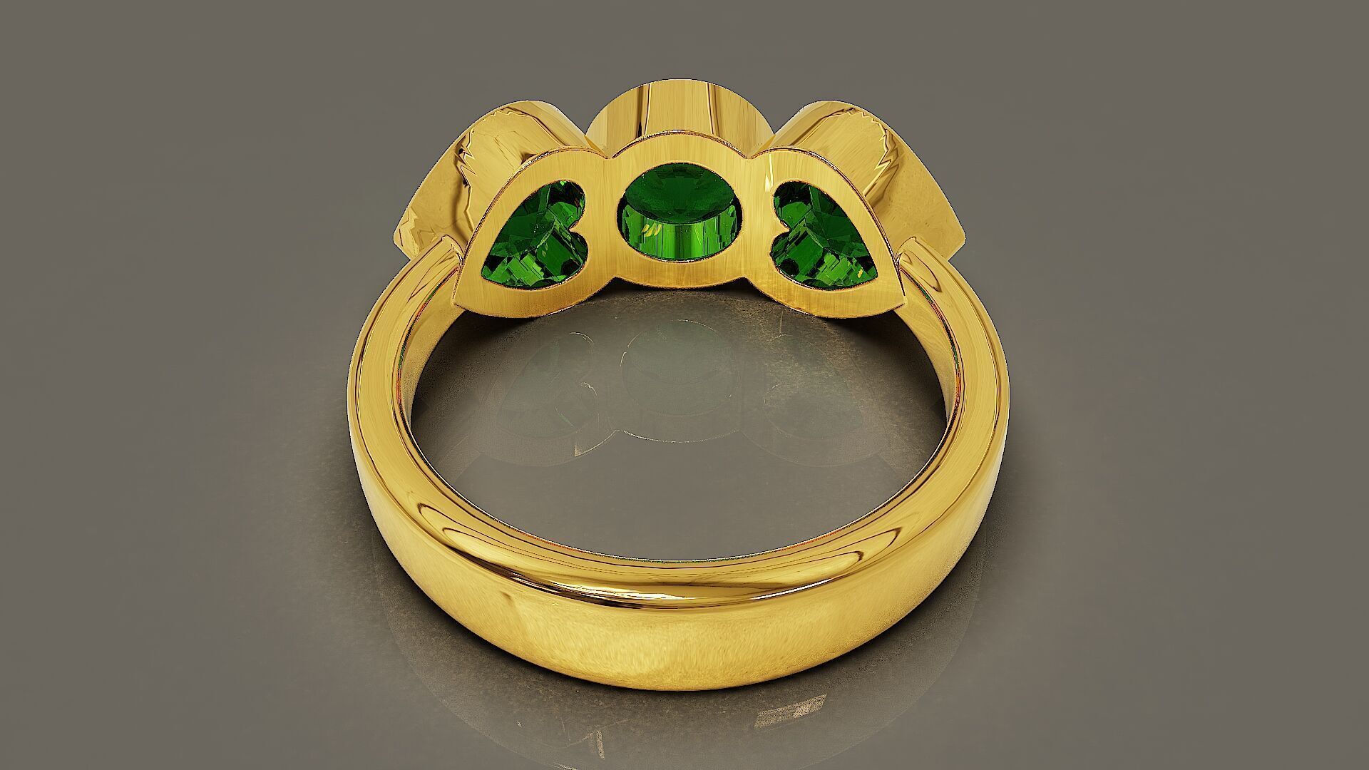 Bezel set round and heart shape diamond three stone ring 3D print model_4