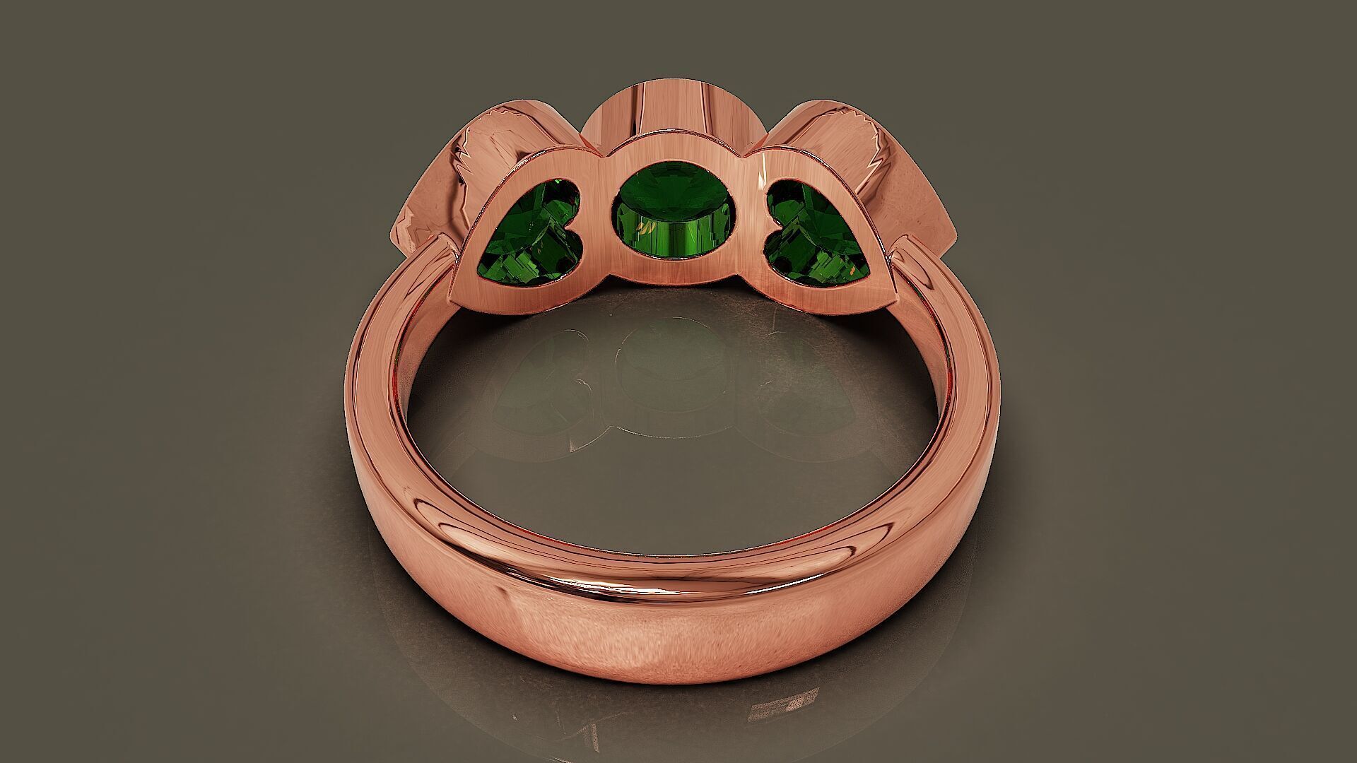 Bezel set round and heart shape diamond three stone ring 3D print model_9