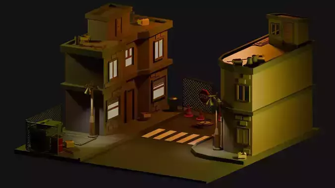 Simple Low Poly Street Low-poly 3D model