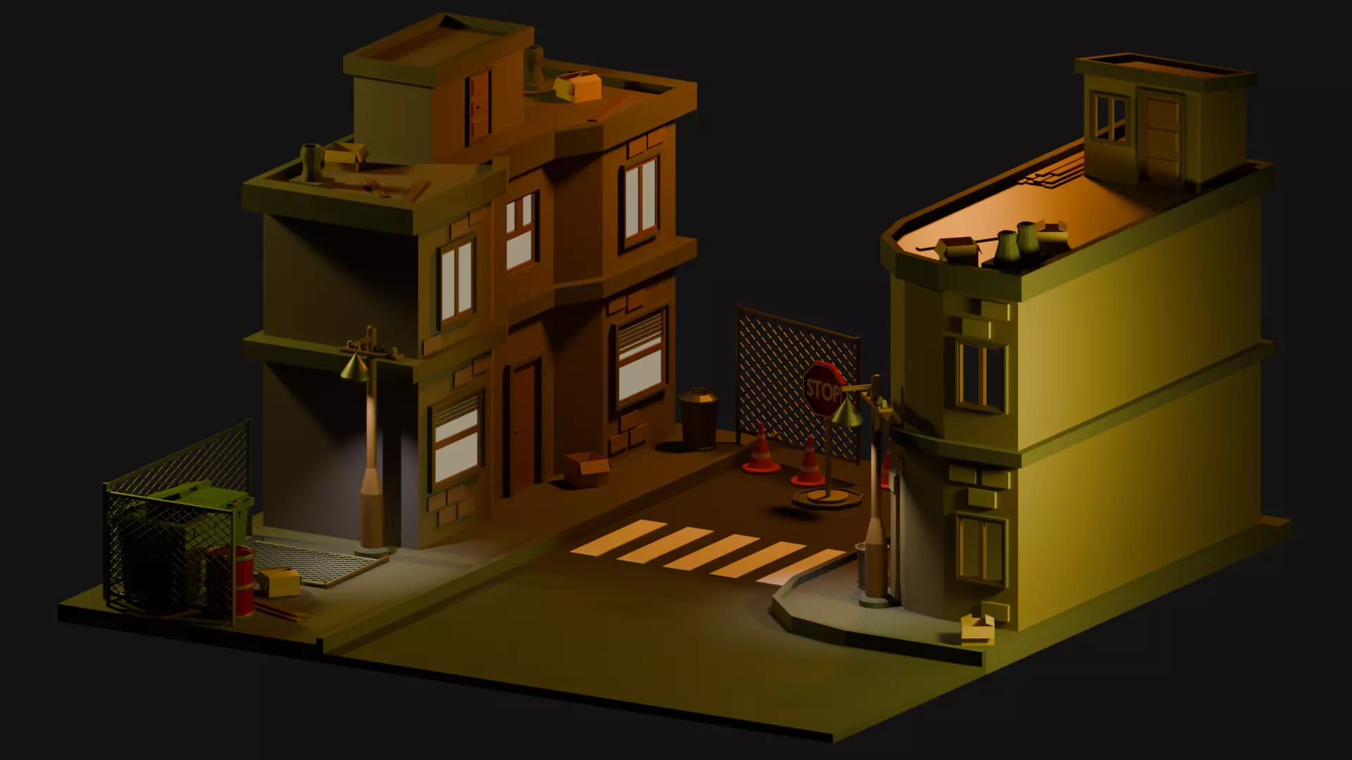 Simple Low Poly Street Low-poly 3D model_0