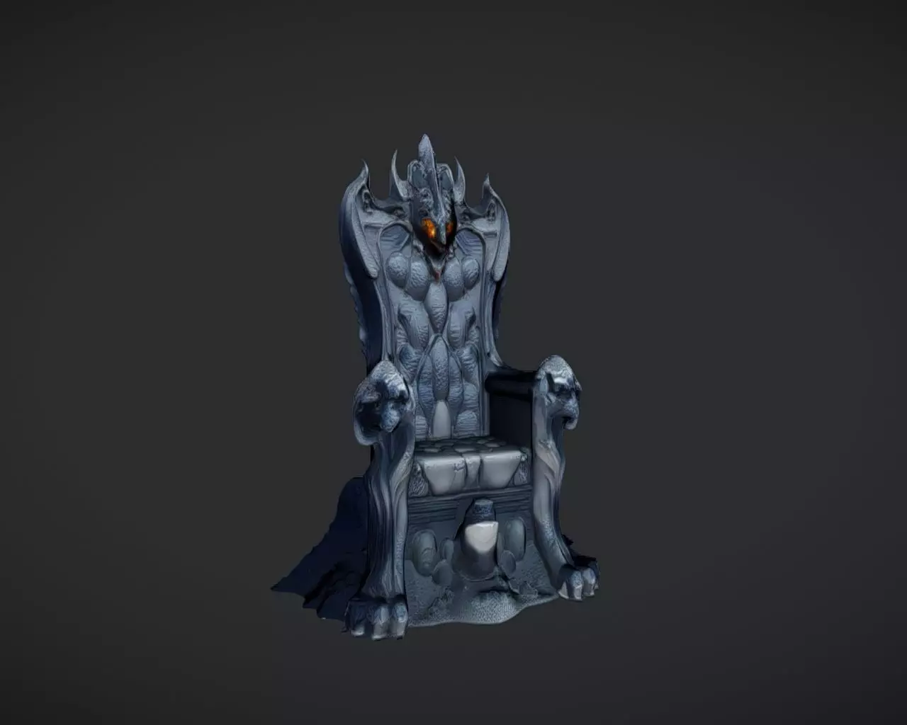 ornate dark throne with glowing eyes 3D model_0