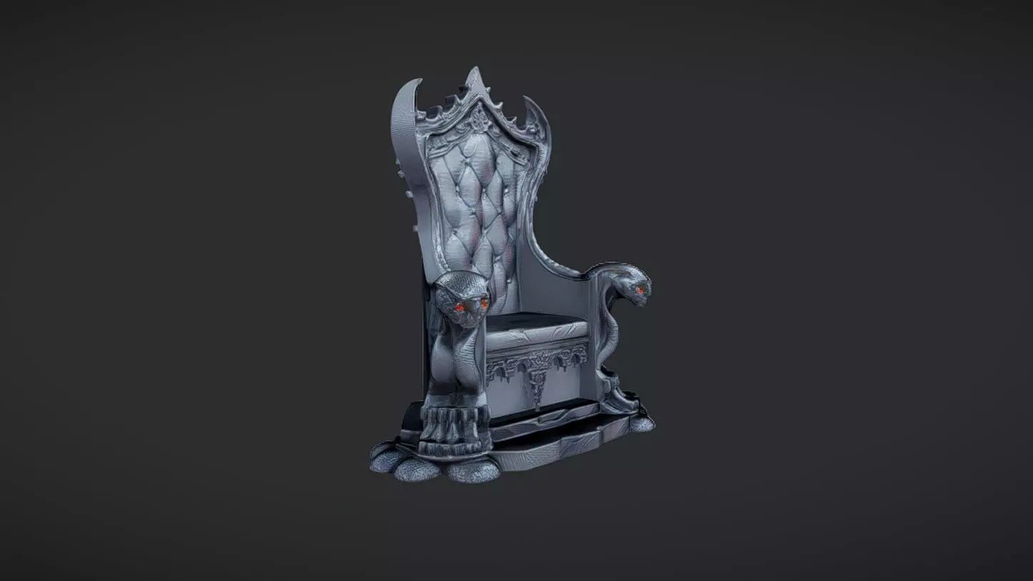 Gothic throne with lion details 3D model_0