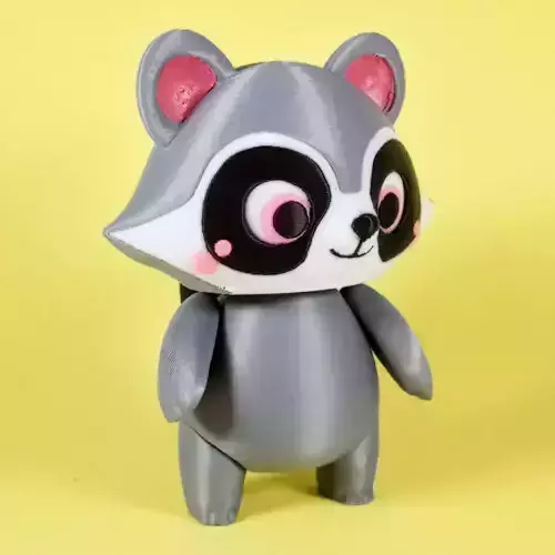 Flexi Cute Baby Raccoon Print In Place No Supports 3D print model