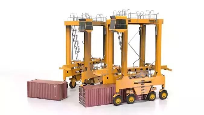Realistic Crane and Shipping Container 3D Model