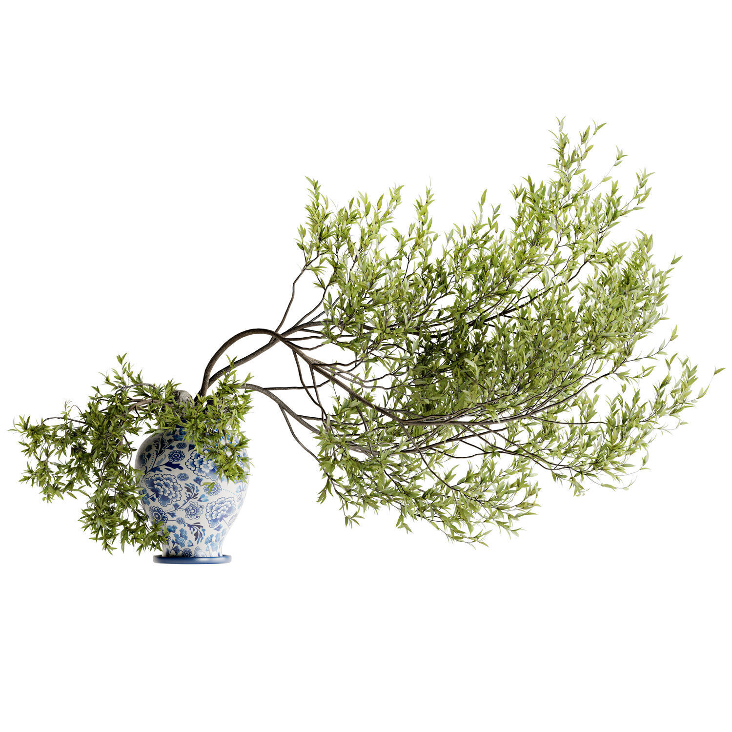 Tree branch bouquet inserted into celadon ceramic pot  3D model_1