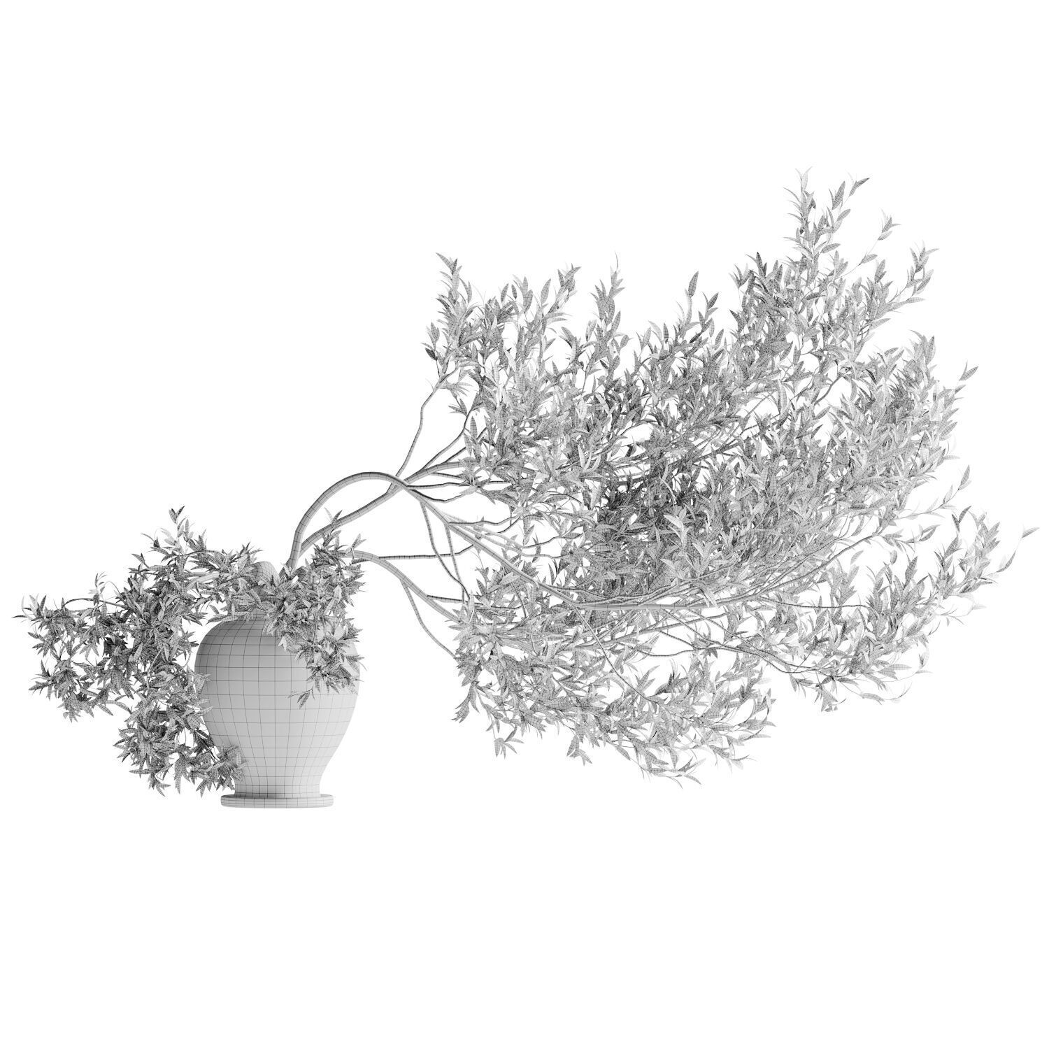 Tree branch bouquet inserted into celadon ceramic pot  3D model_4