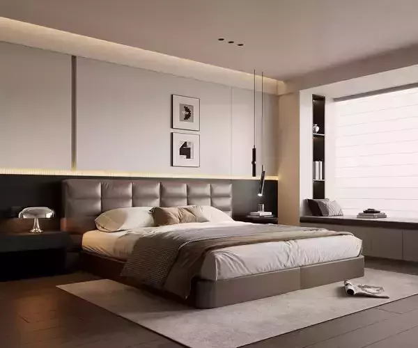 Modern bedroom interior scene