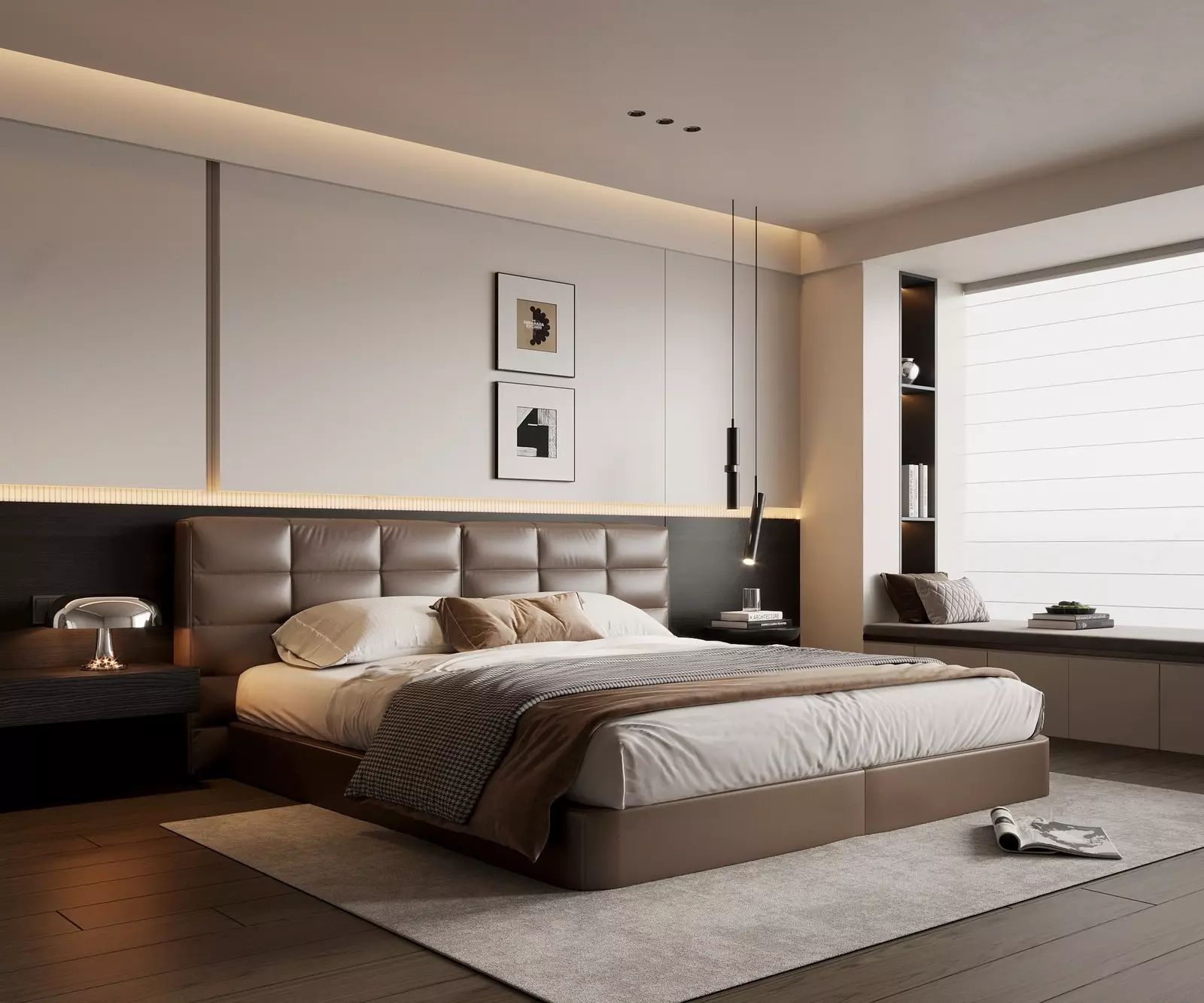 Modern bedroom interior scene 3D model_0