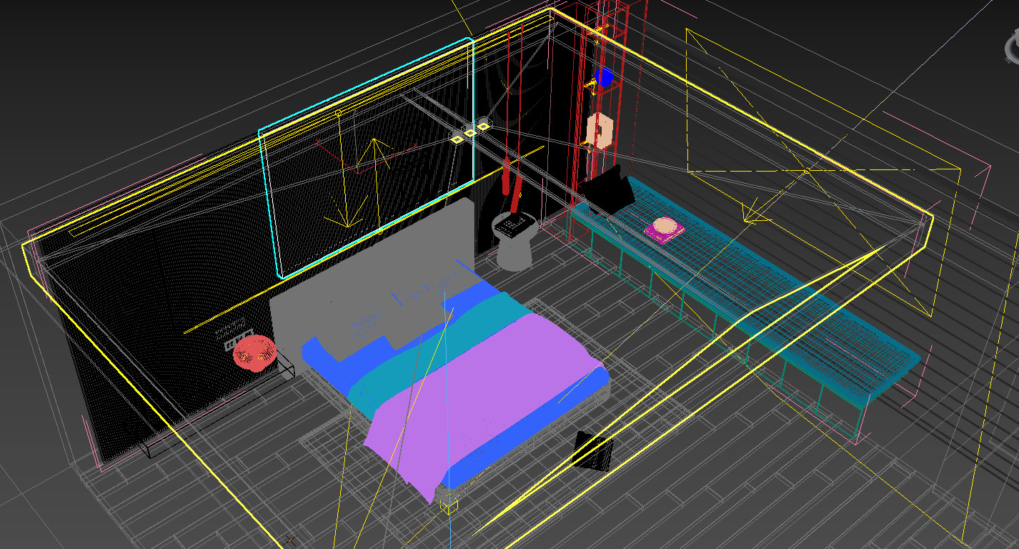 Modern bedroom interior scene 3D model_3