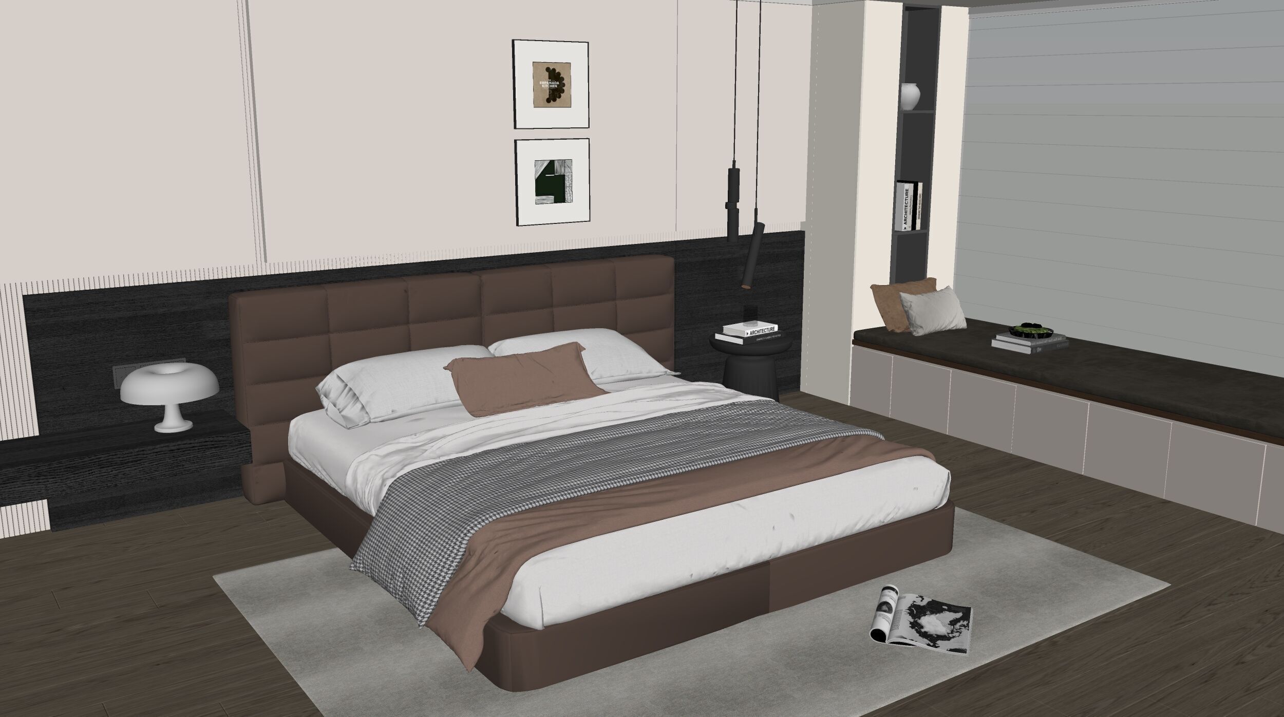 Modern bedroom interior scene 3D model_5