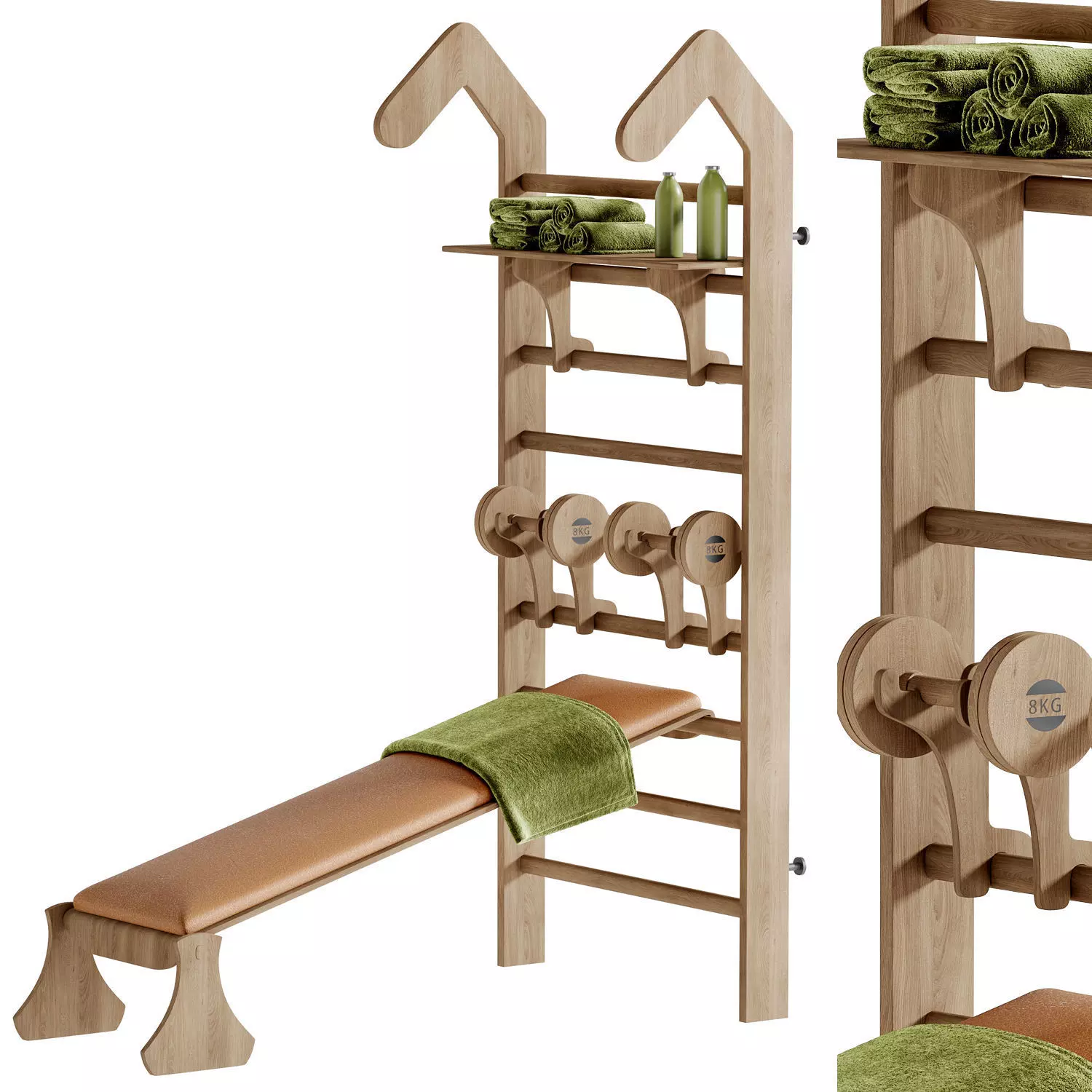 wooden bench fitness equipment 3D model