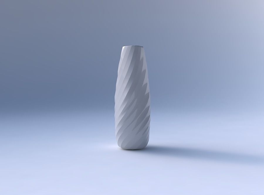 Narrow top vase helix with twisted bands 3D print model_4