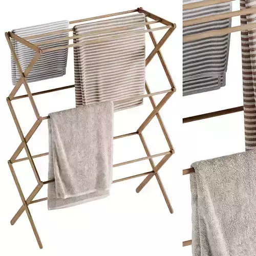wooden towel rack with hanging towels  3D model