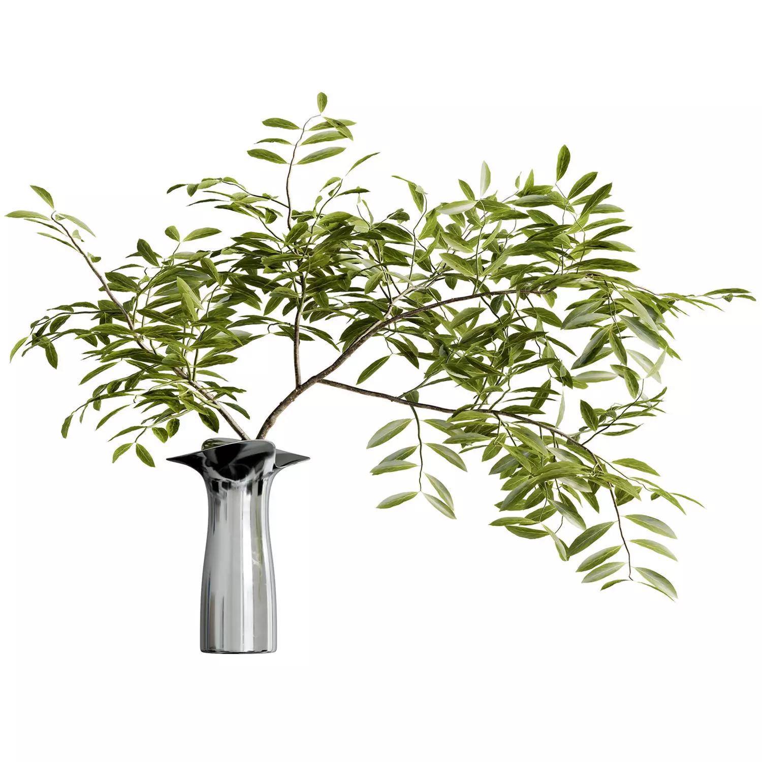 bouquet of branches in a stainless steel vase 28 3D model