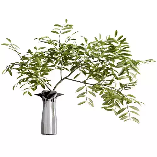 bouquet of branches in a stainless steel vase 28  3D model