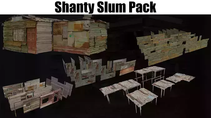 Shanty Slum house Pack Vol 1 2K Game-Ready Low-poly 3D model