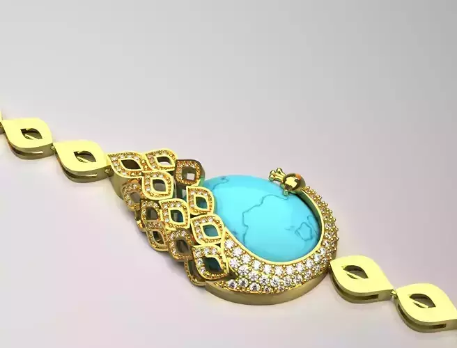 Turquoise bracelet with yellow gold peacock design model bg0025