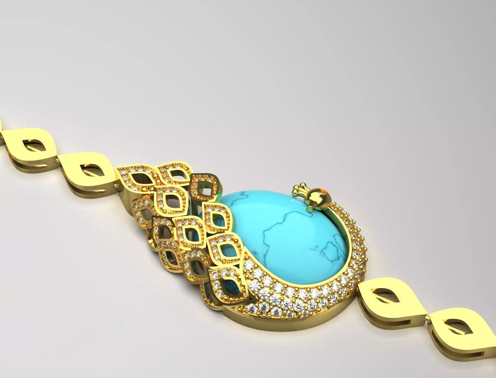 Turquoise bracelet with yellow gold peacock design model bg0025 3D print model