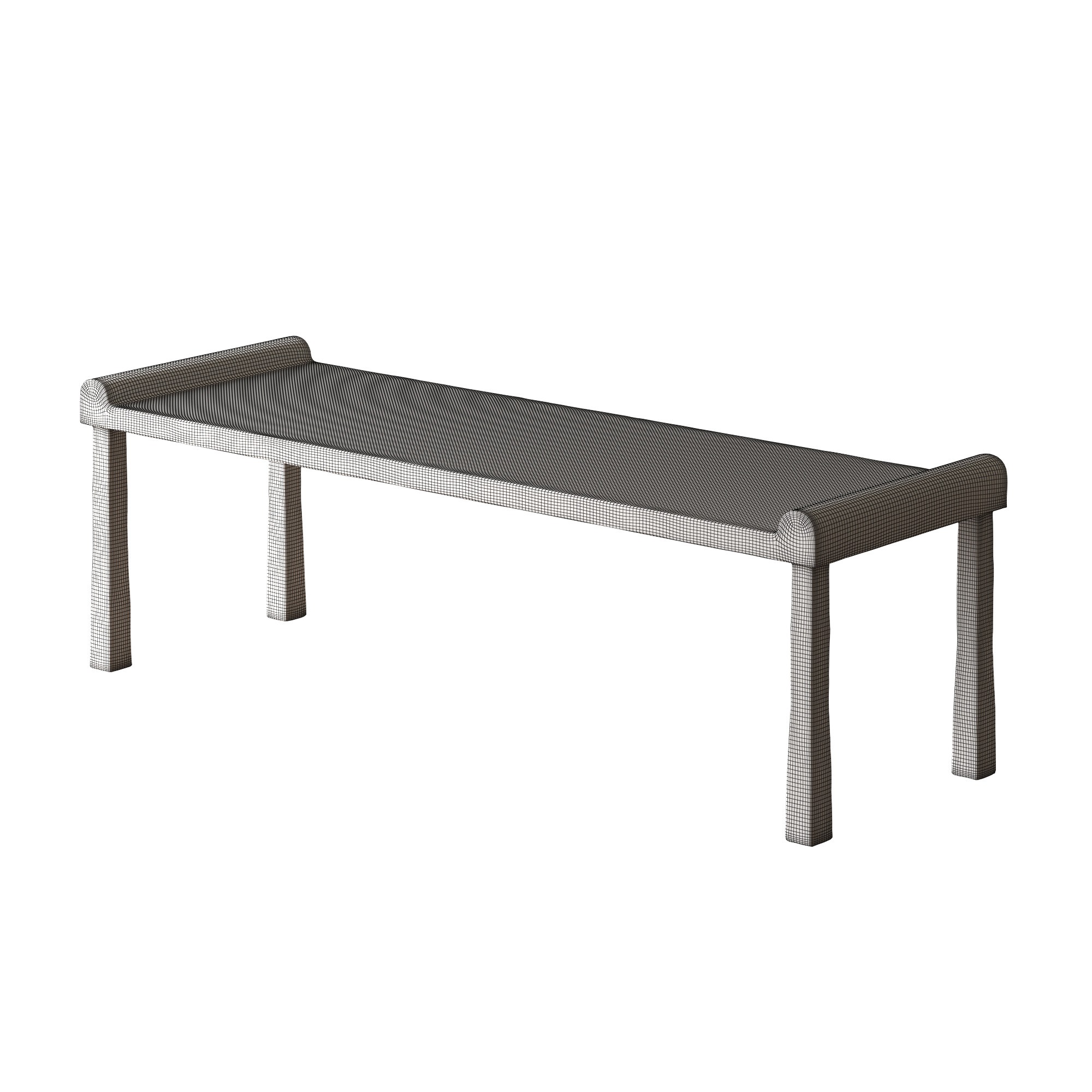 Hammered Metal Bench with Rolled Edges 3D model_1