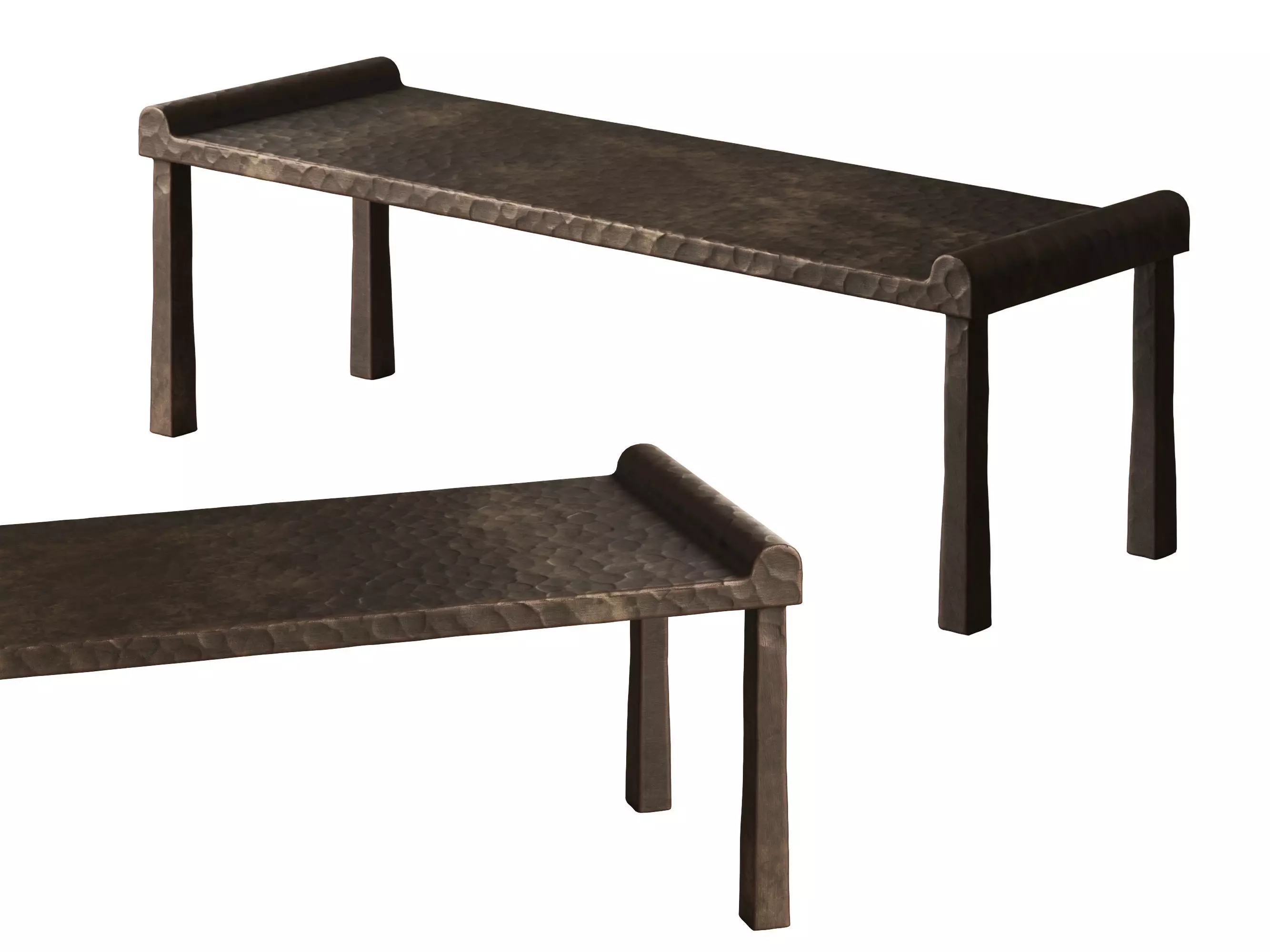Hammered Metal Bench with Rolled Edges 3D model_0