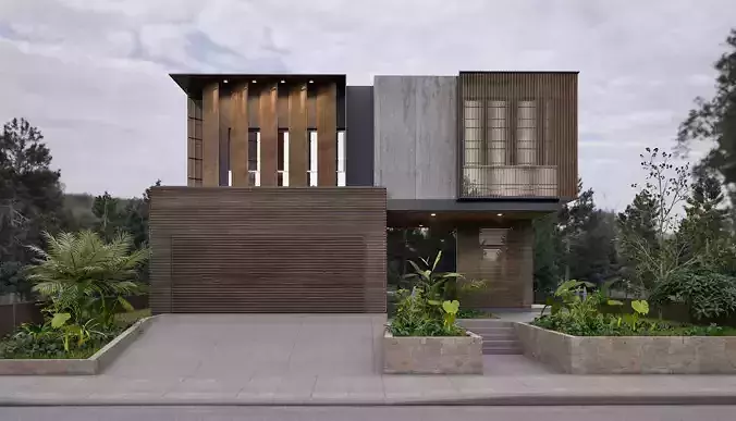 Modern Villa with Facade Design 3D Model and Twinmotion Scene Low-poly 3D model