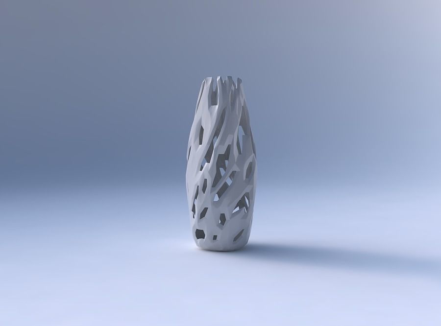 Narrow top vase helix with faceted cuts 3D print model_4