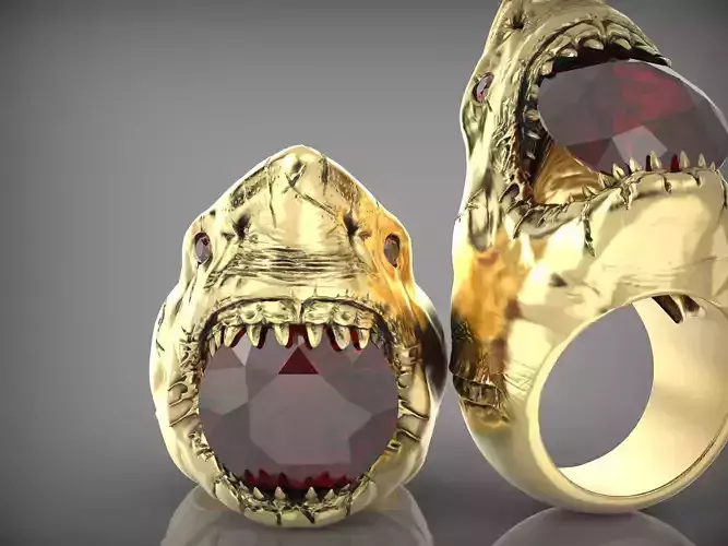 Megalodon shark head ring V02 3D print model