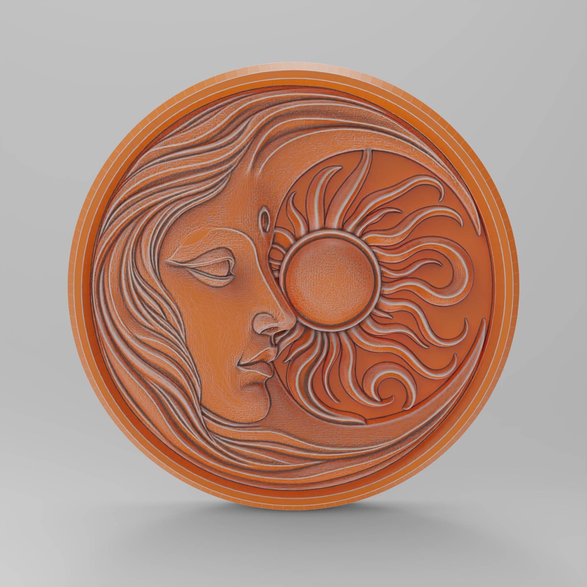 Sun and Moon Face Celestial Wall Art Boho Decor Relief Model 3D print model_1