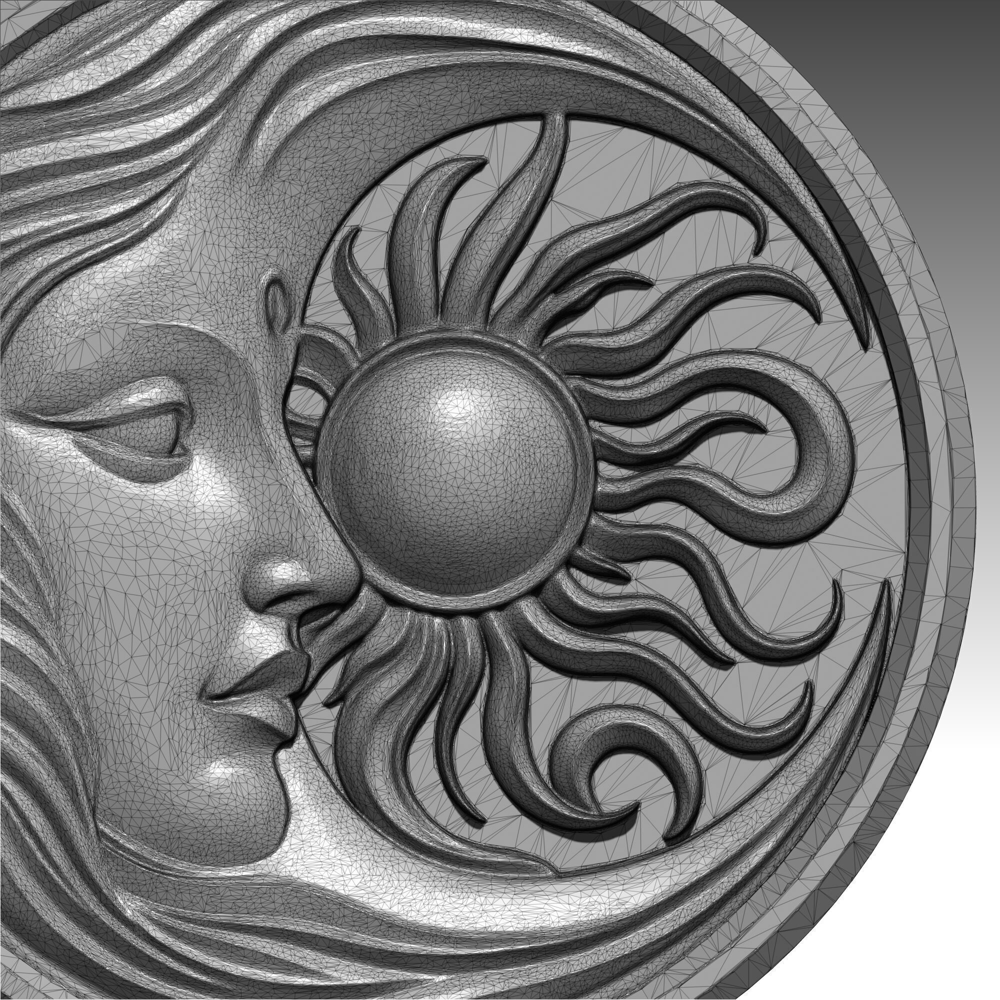 Sun and Moon Face Celestial Wall Art Boho Decor Relief Model 3D print model_11