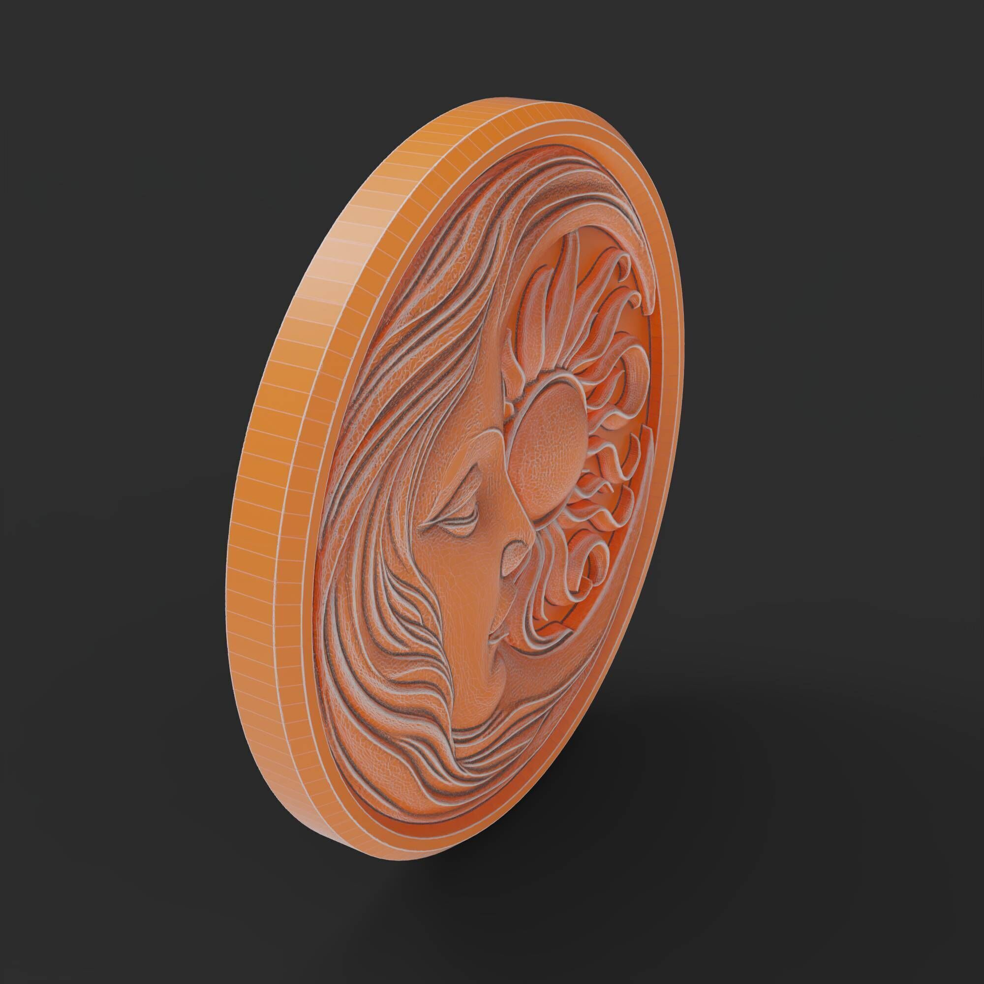 Sun and Moon Face Celestial Wall Art Boho Decor Relief Model 3D print model_2