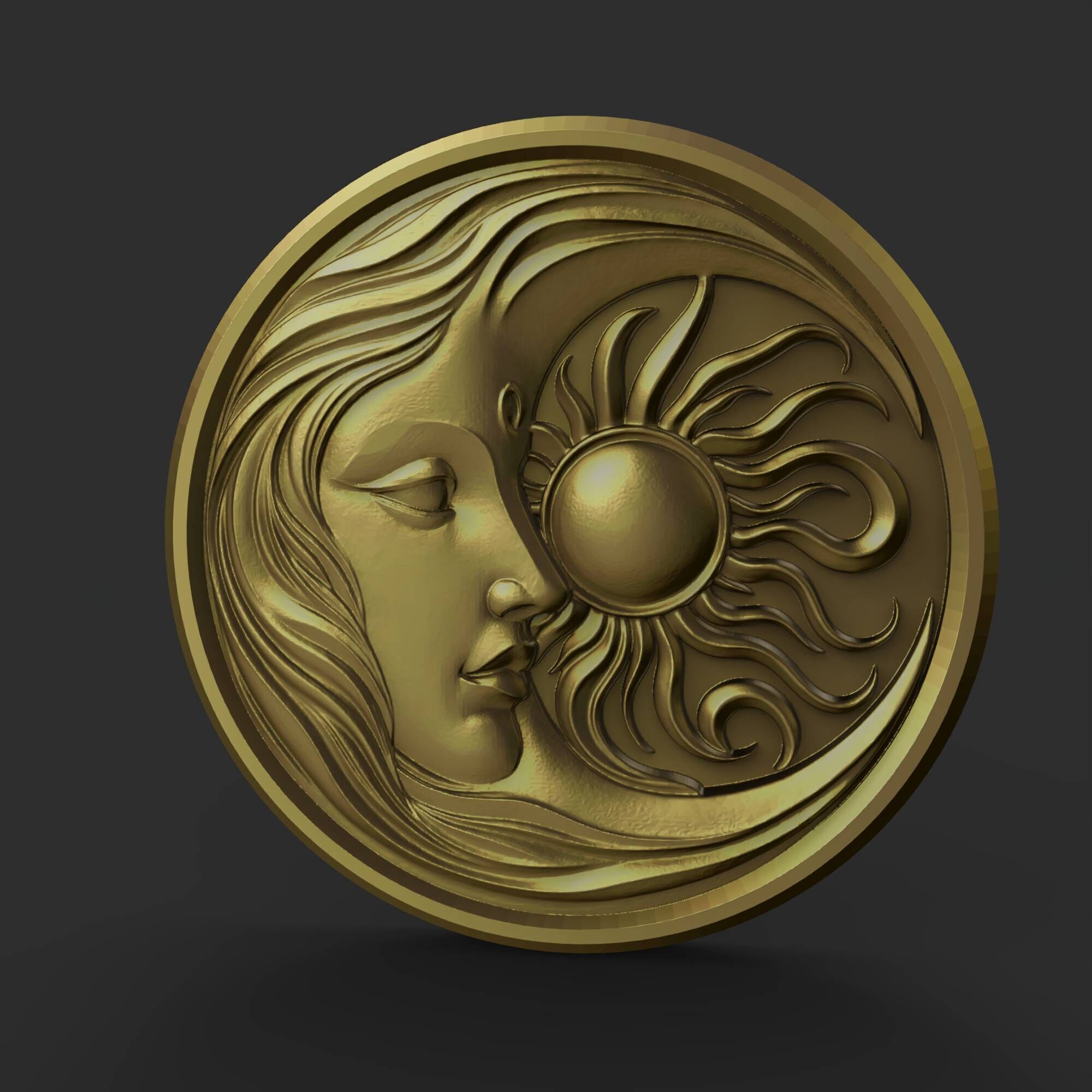 Sun and Moon Face Celestial Wall Art Boho Decor Relief Model 3D print model_8