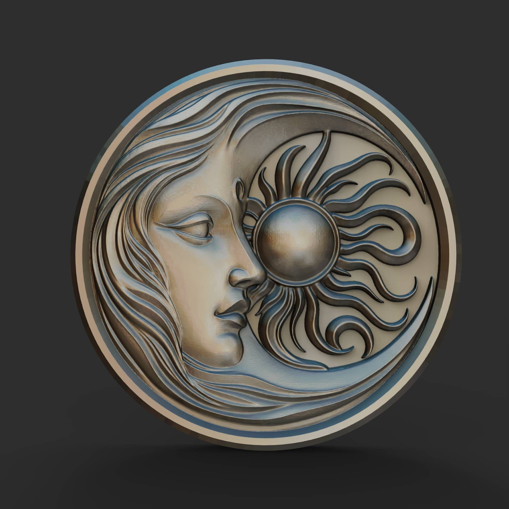 Sun and Moon Face Celestial Wall Art Boho Decor Relief Model 3D print model_9