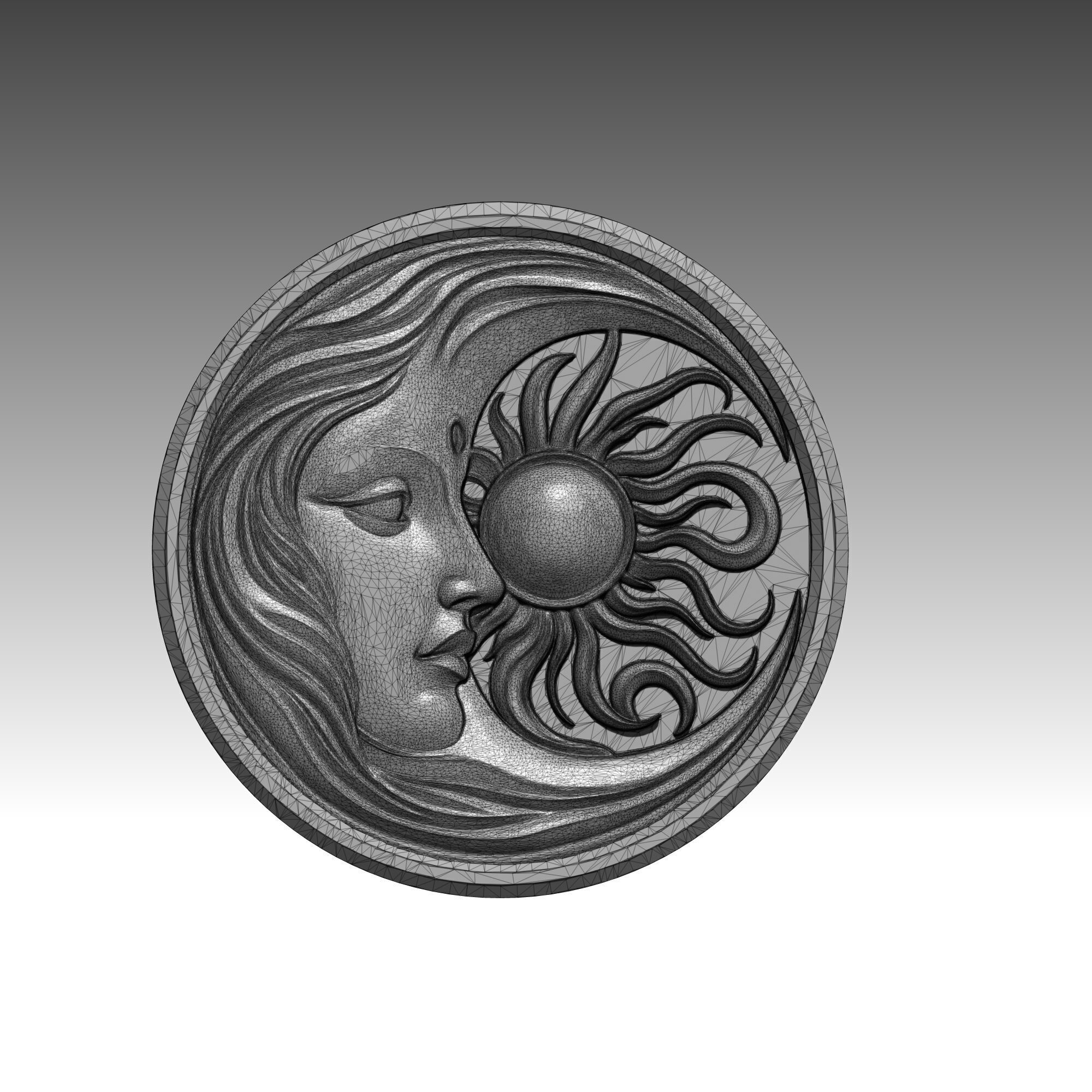 Sun and Moon Face Celestial Wall Art Boho Decor Relief Model 3D print model_12