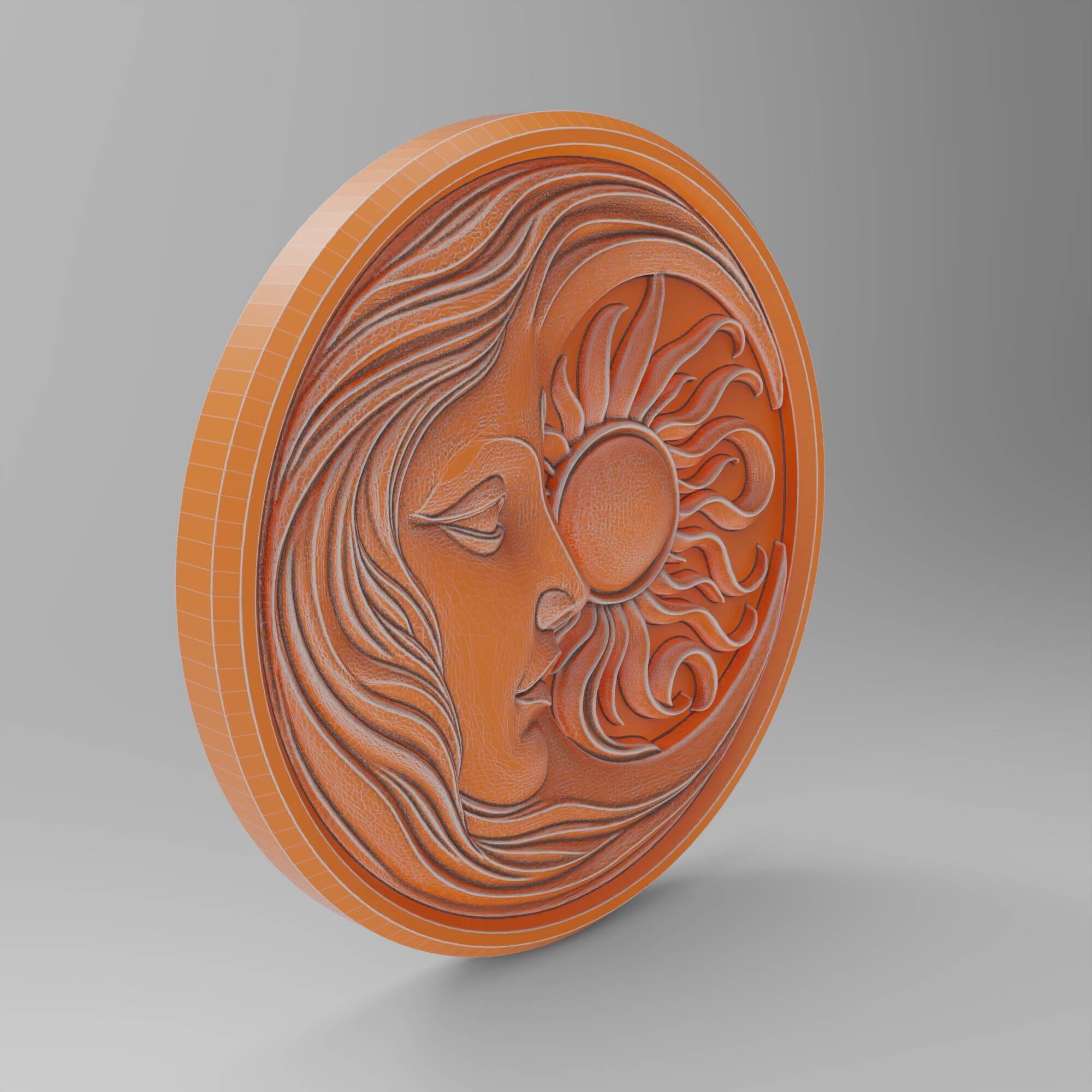 Sun and Moon Face Celestial Wall Art Boho Decor Relief Model 3D print model_4