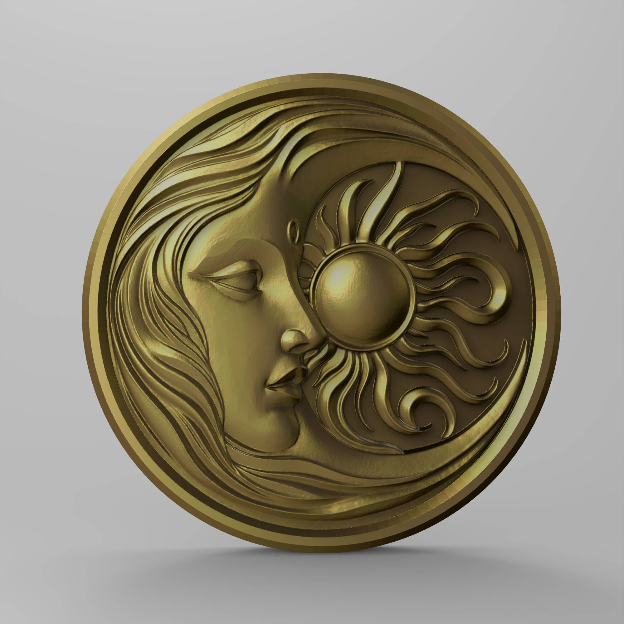 Sun and Moon Face Celestial Wall Art Boho Decor Relief Model 3D print model_7