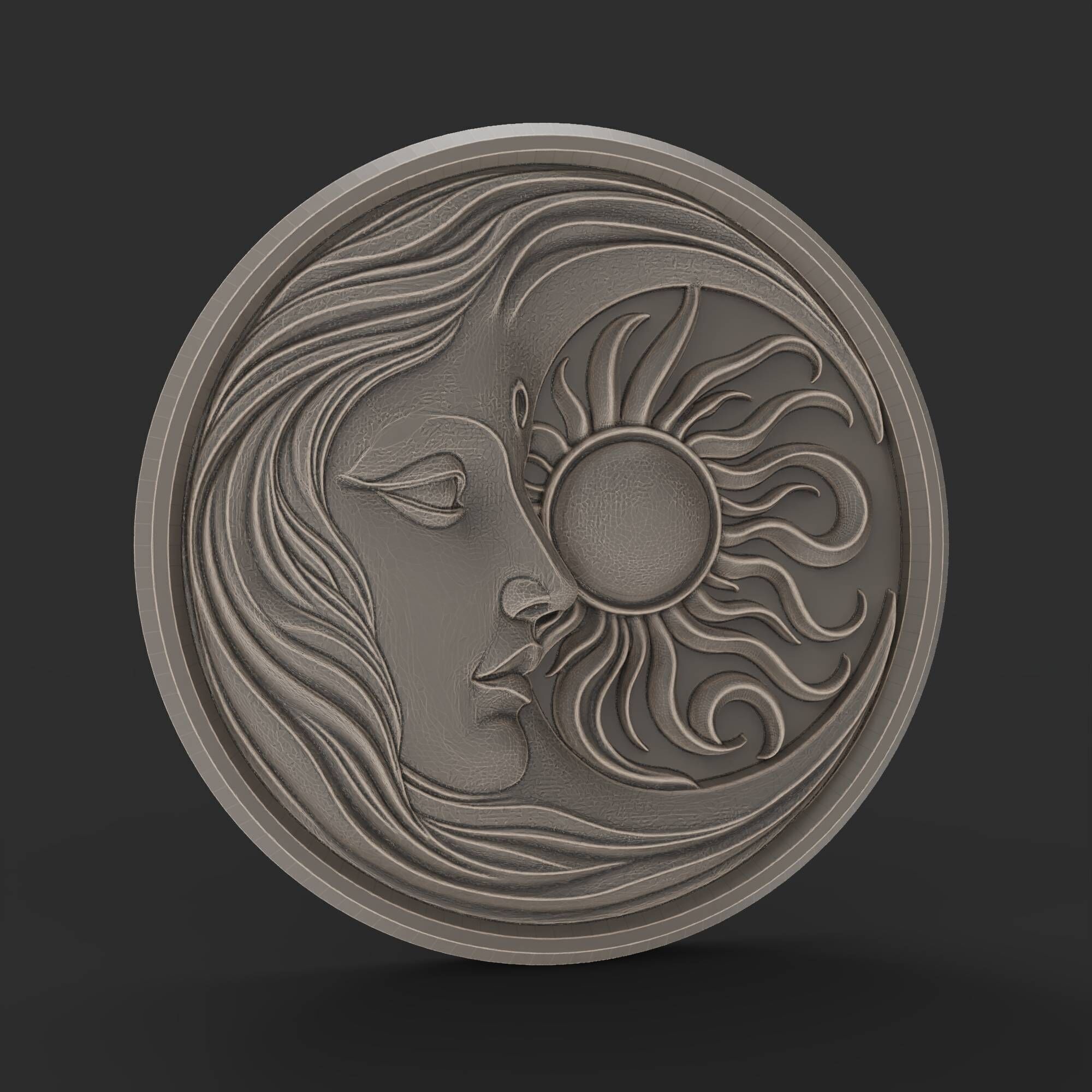 Sun and Moon Face Celestial Wall Art Boho Decor Relief Model 3D print model_10