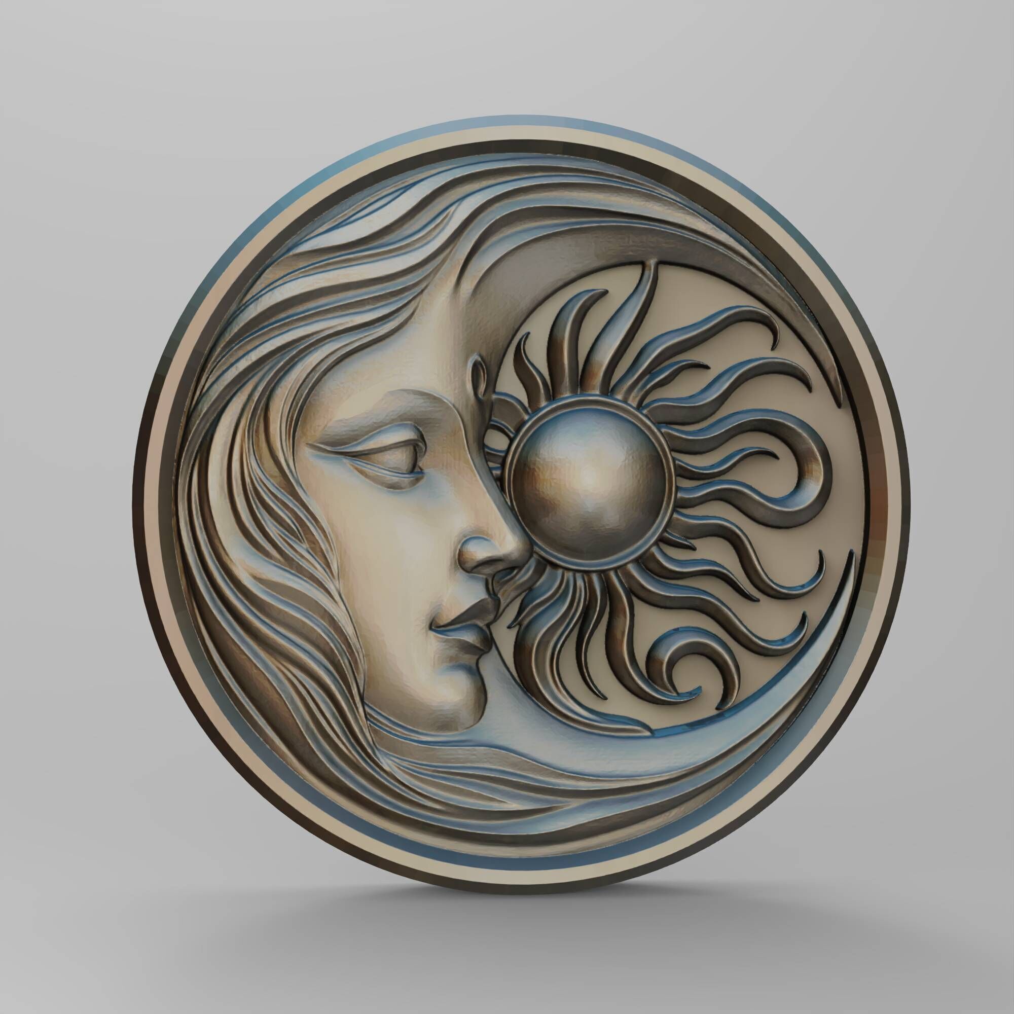 Sun and Moon Face Celestial Wall Art Boho Decor Relief Model 3D print model_5