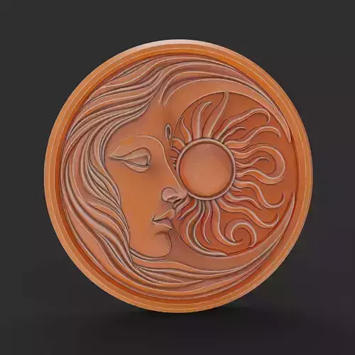 Sun and Moon Face Celestial Wall Art Boho Decor Relief Model 3D print model