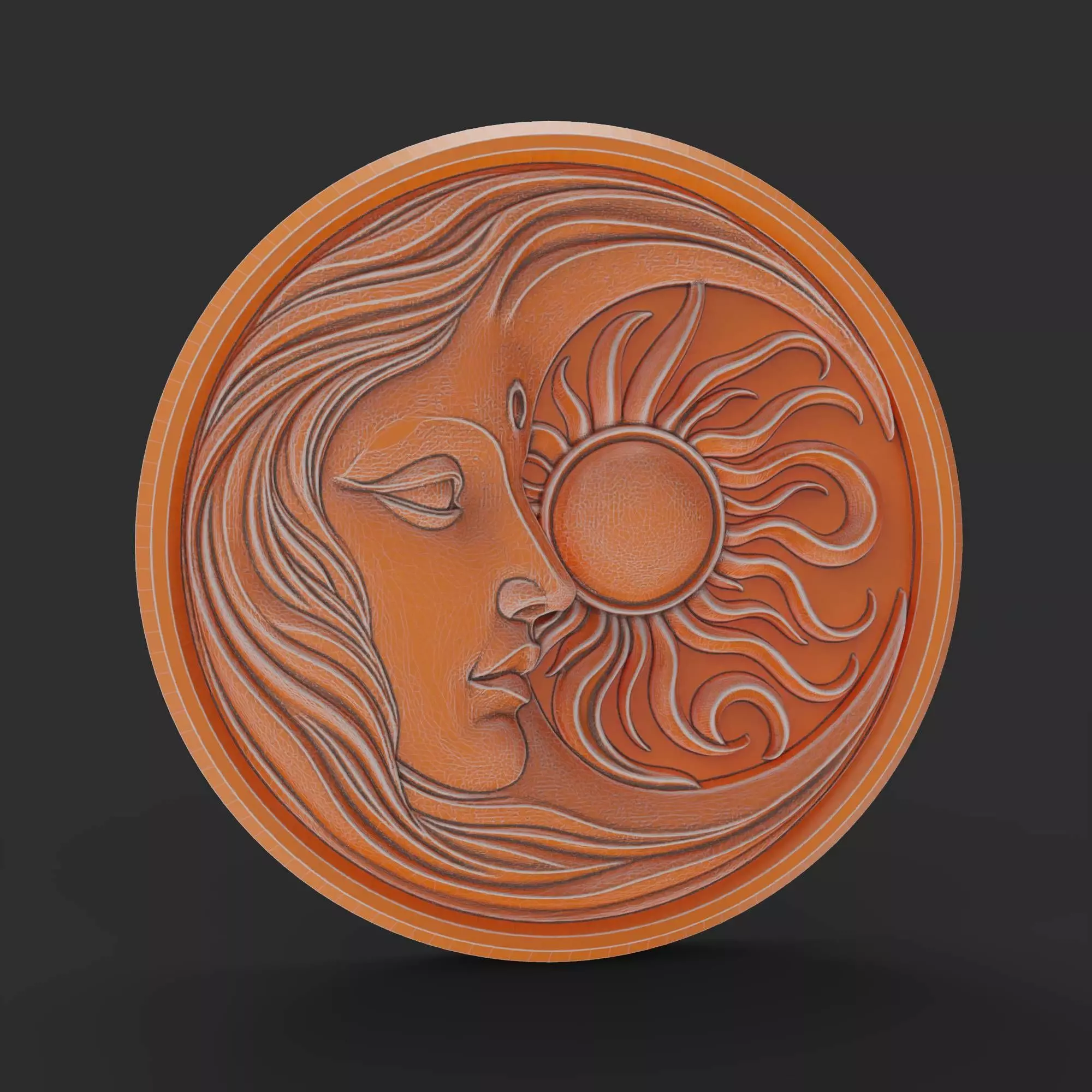 Sun and Moon Face Celestial Wall Art Boho Decor Relief Model 3D print model_0