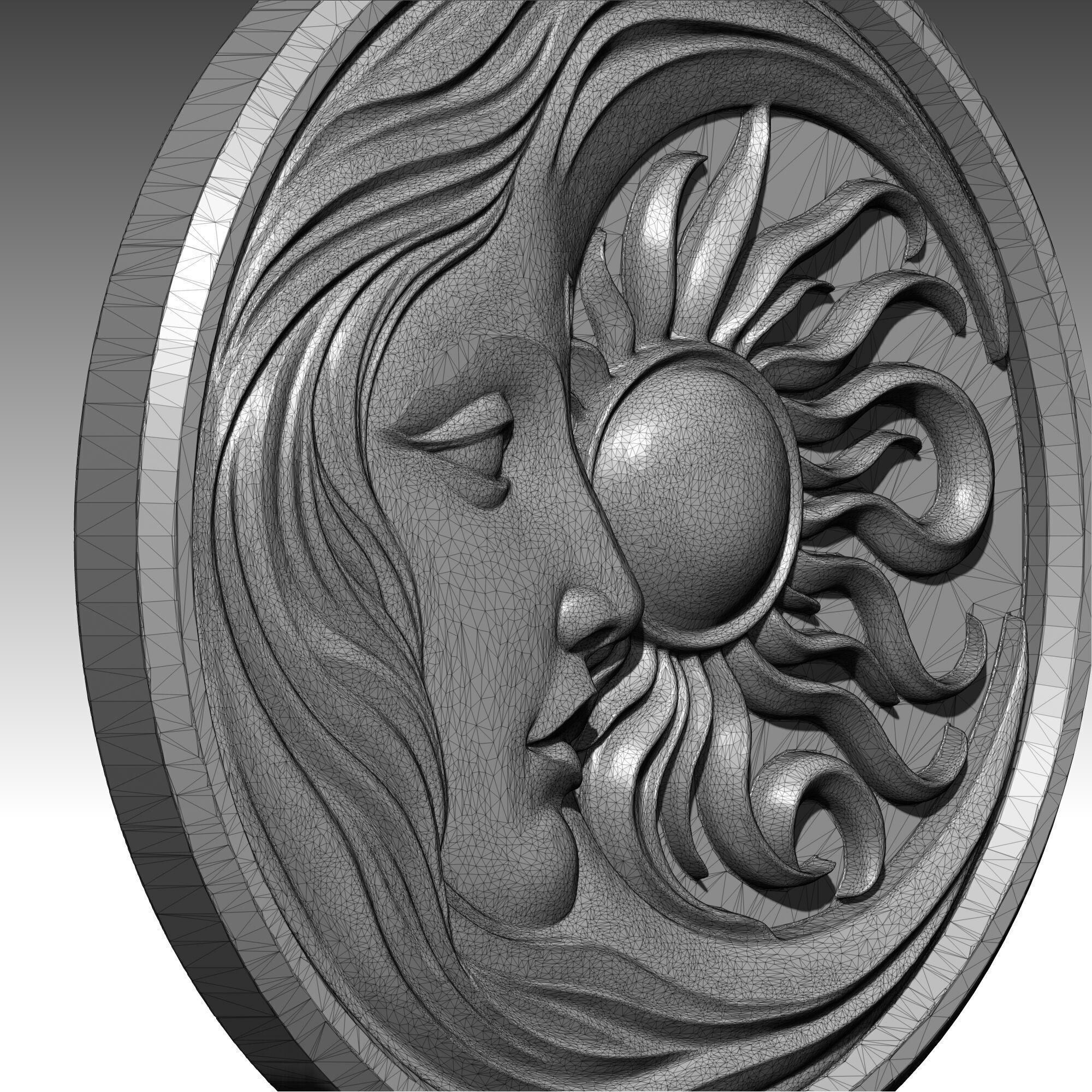 Sun and Moon Face Celestial Wall Art Boho Decor Relief Model 3D print model_13